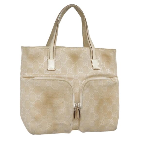 GUCCI GG Canvas Hand Bag Beige Silver 002 1080 Auth fm3872 - Picture 1 of 15